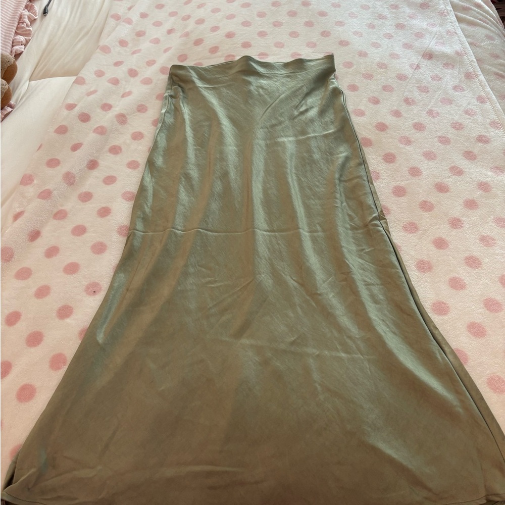 Satin Midi Skirt in Olive - Women's Skirt